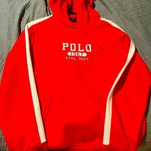 Unisex Ralph Lauren polo size medium WOTS redish-orange color white trim